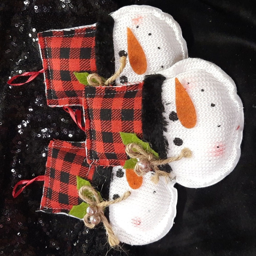 FUND RAISER hand sewn Sock whimsical snowman with plaid hat christmas tr…